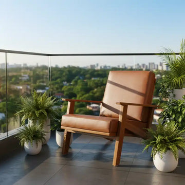 Solid wood lounge chair with leather-finish upholstery, built to last — Bruinhout