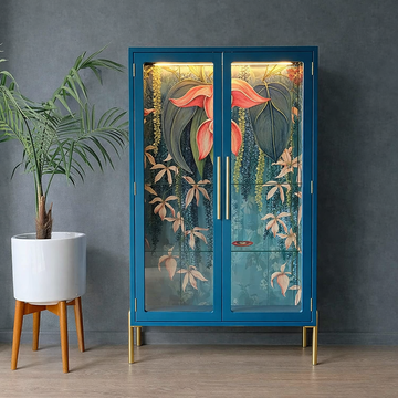 Blue Ivy glass door bar cabinet with lighting