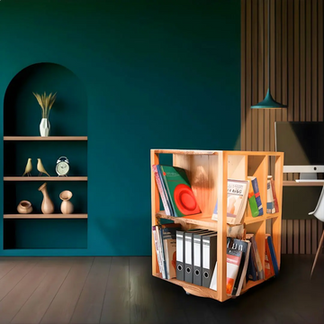 360-degree rotating cube wooden bookshelf, a modern bookshelf design — Bruinhout