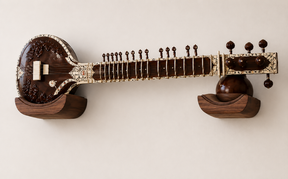 BruinHout Raaga Cradle™ – Premium Wall-Mounted Sitar Display Stand