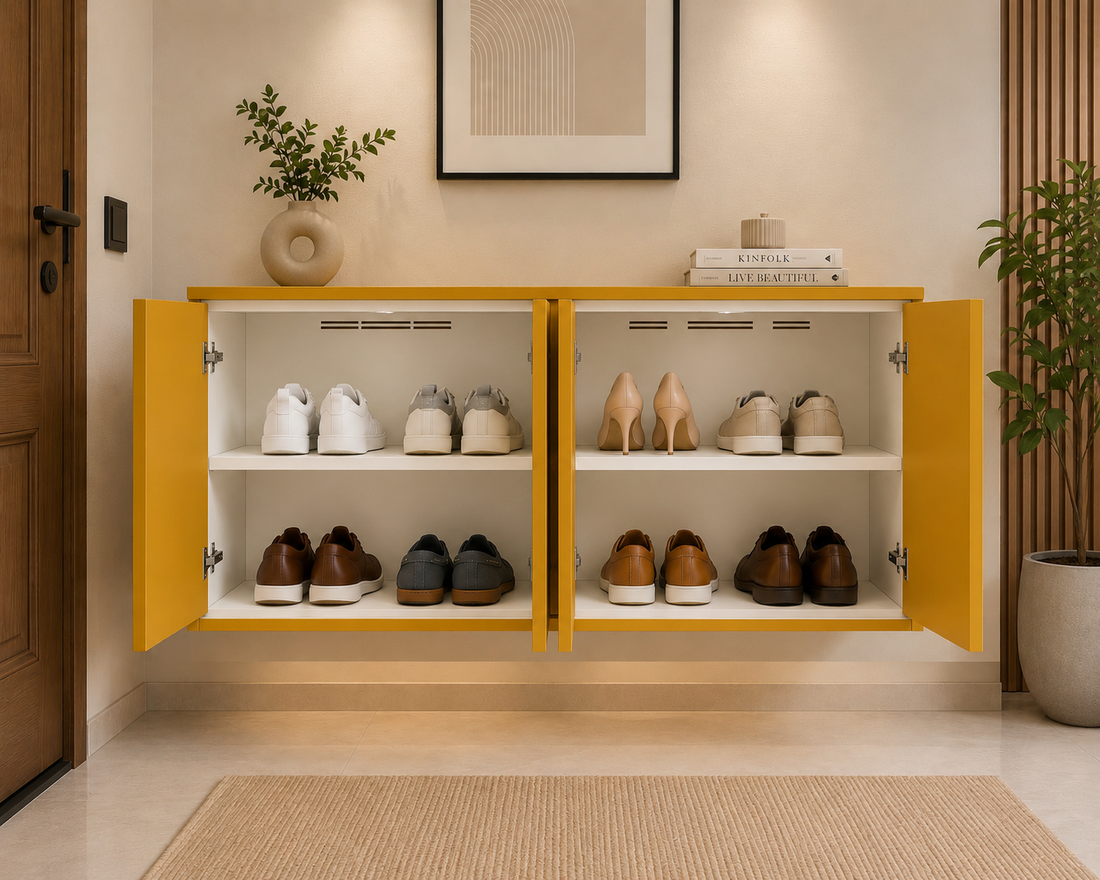 BruinHout Mustard Muse – Wall-Mounted Shoe Cabinet