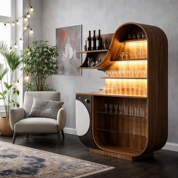 Piano-Shaped Wooden Liquor Cabinet | Luxury Home Bar Furniture