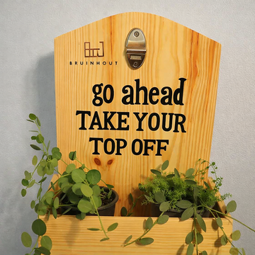 Rustic Wooden Wall Bottle Opener with Planter | Wall Mounted Plant Holder