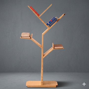 Tree-Shaped Wooden Bookshelf | Premium Wooden Furniture for Reading Room