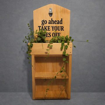 Rustic Wooden Wall Bottle Opener with Planter | Wall Mounted Plant Holder
