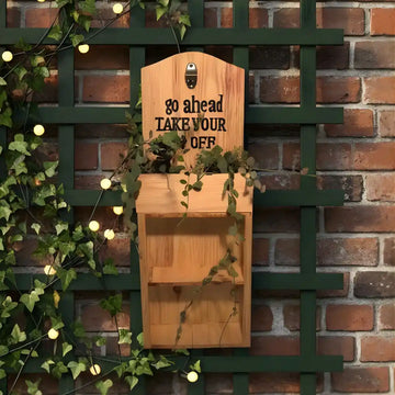Rustic Wooden Wall Bottle Opener with Planter