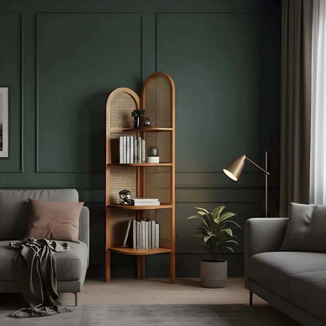 Corner Shelf with Arched Design | Premium Wooden Furniture for Reading Room