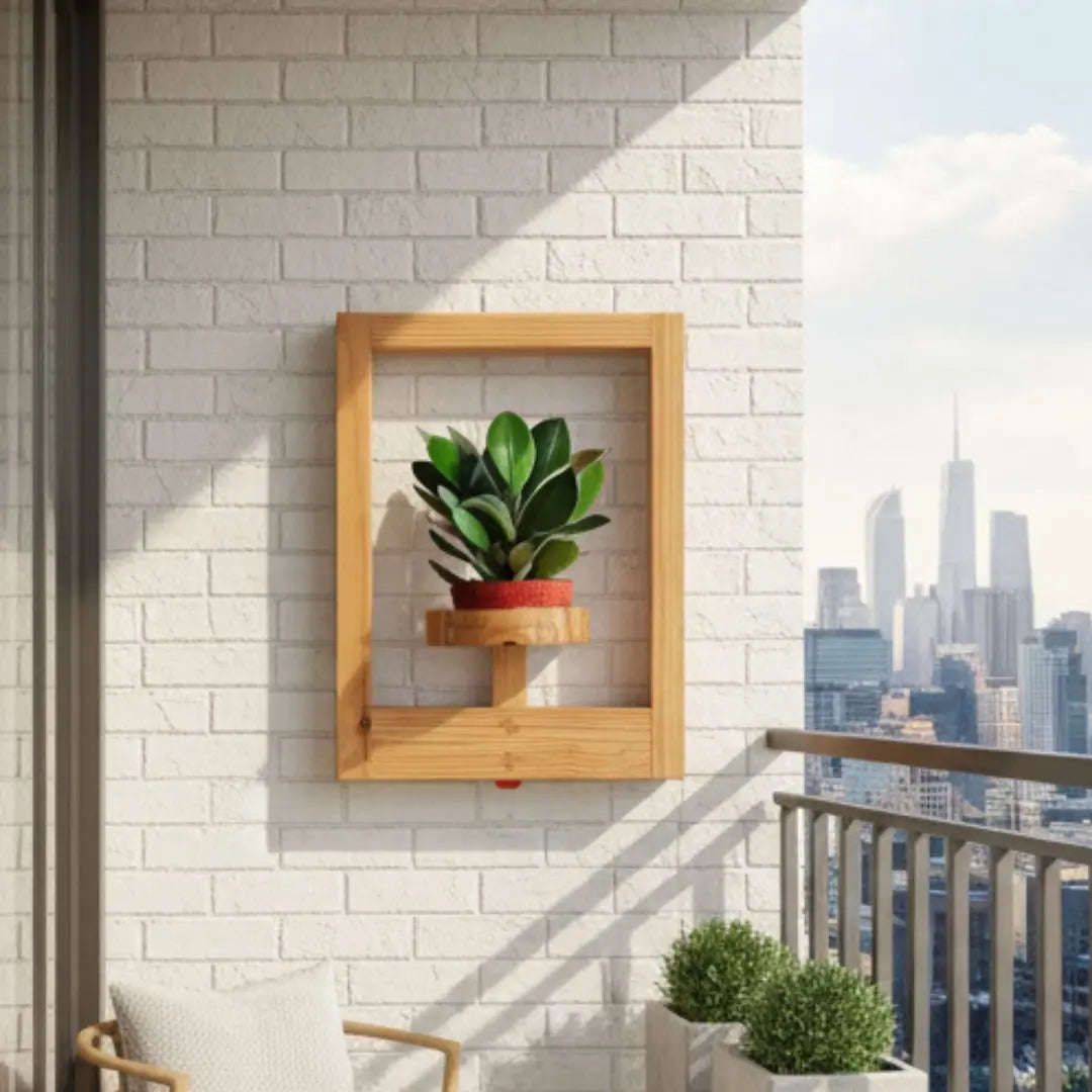 Floating Wooden Frame Plant Holder | Wall Mounted Plant Stand