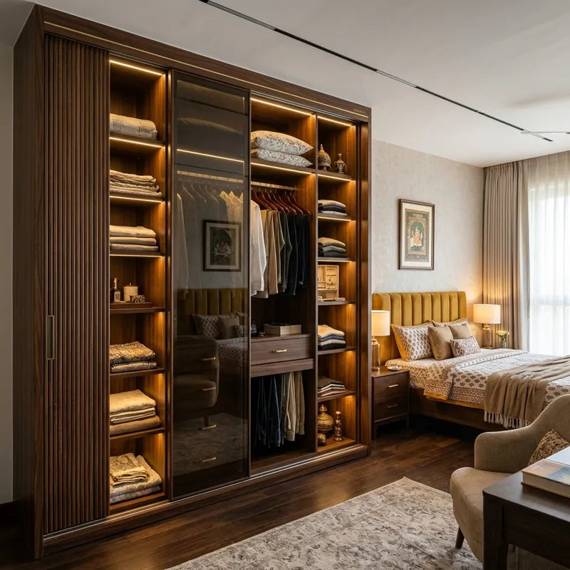 Premium Fluted Glass Wardrobe